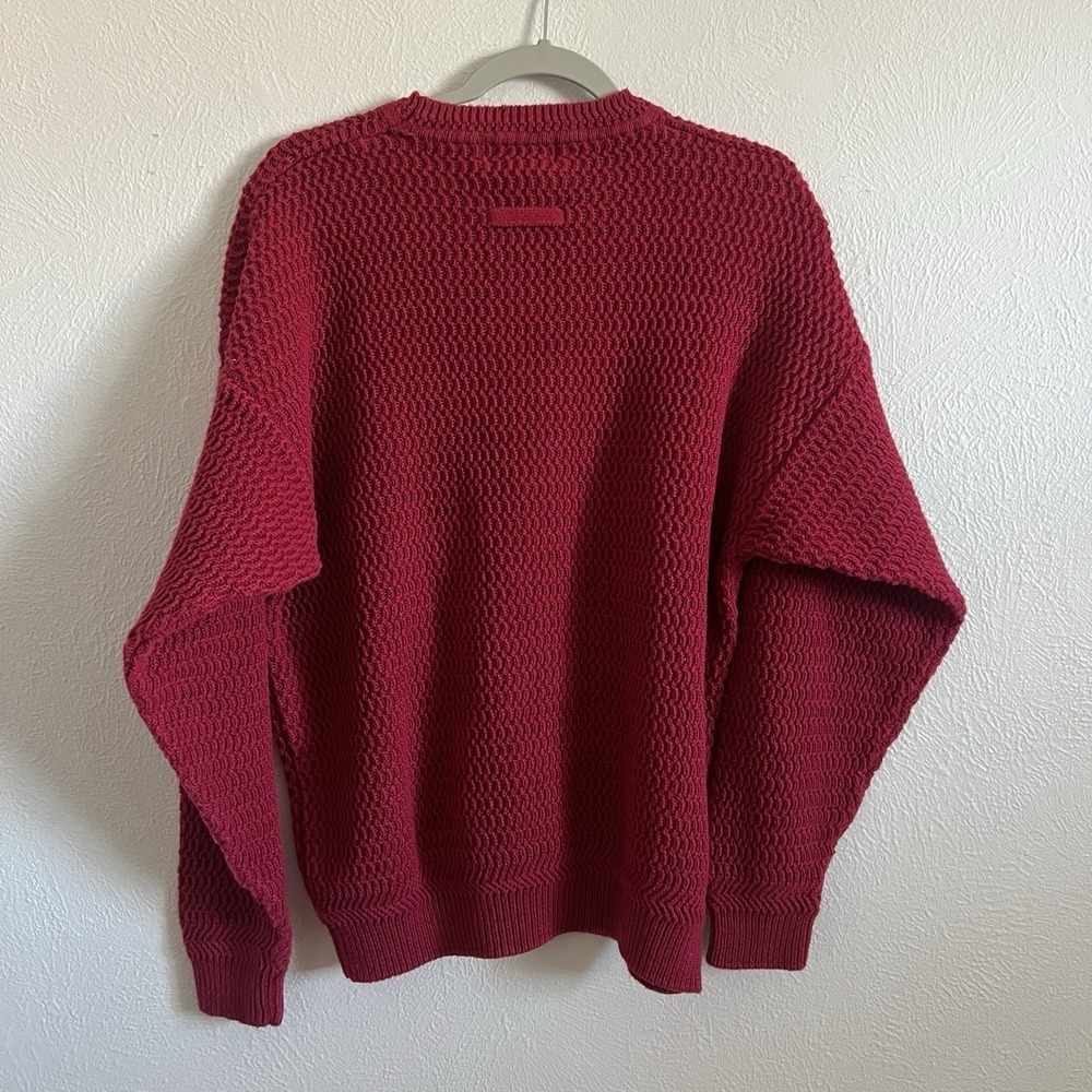 Vintage 90s Red Cotton Fisherman Knit Sweater Traditional Coastal Large - Picture 9 of 11